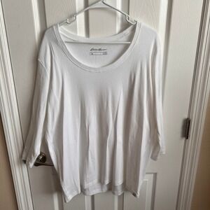 Eddie Bauer‎ Womens 2XL Long Sleeve T-Shirt White Cotton Crew Neck Casual